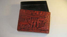 Late 19th C. Chinese Red Cinnabar Lacquer Carved Box