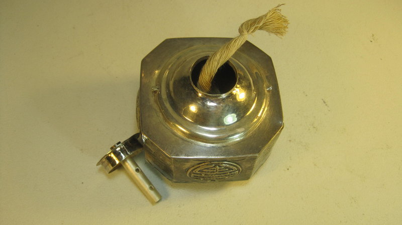 A Old Early 20th C. Chinese Silver Opium lamp Marked