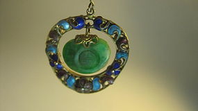 Early 20th C. Chinese Silver Enamel Jadeite Pendant