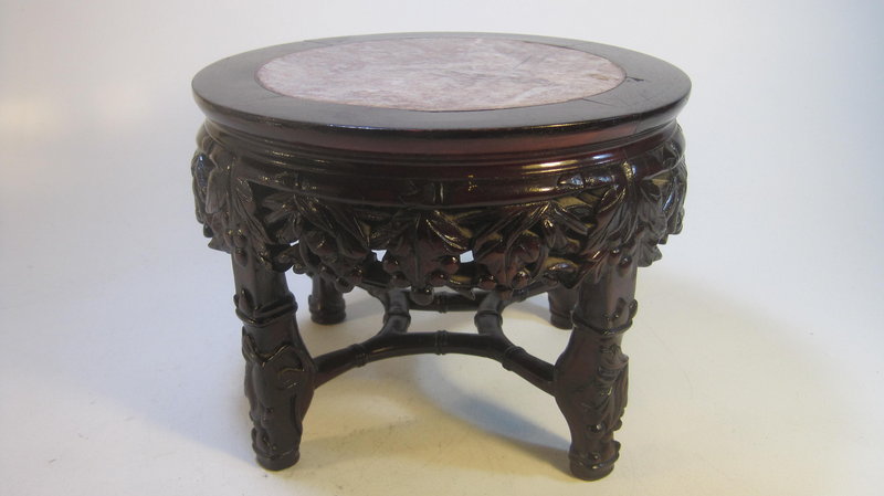 A Beautiful Old Chinese Wood Stand With Marble Stone