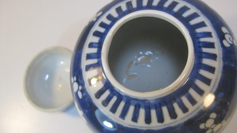 Early 20th C. Chinese Prunus Blue &amp; White Porcelain Jar