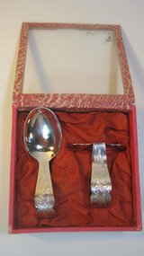 Old Chinese Export Silver Baby Food Pusher Set Marked