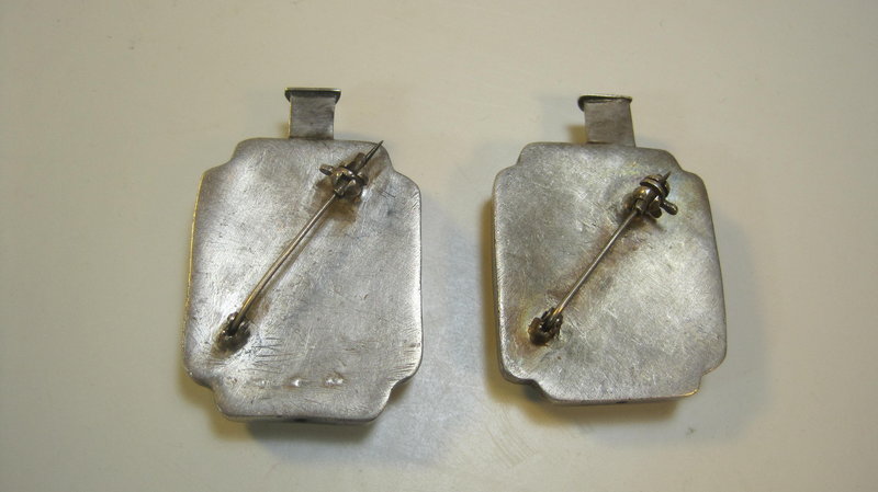 Two Pieces Of Old Chinese Silver Snuff Bottle Style Pin