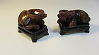 Pair Of Old Chinese Miniature Soapstone Water Buffalo