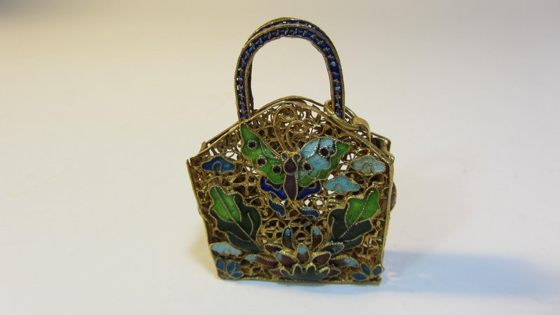 A Beautiful Old Chinese Silver Enamel Purse Pendant