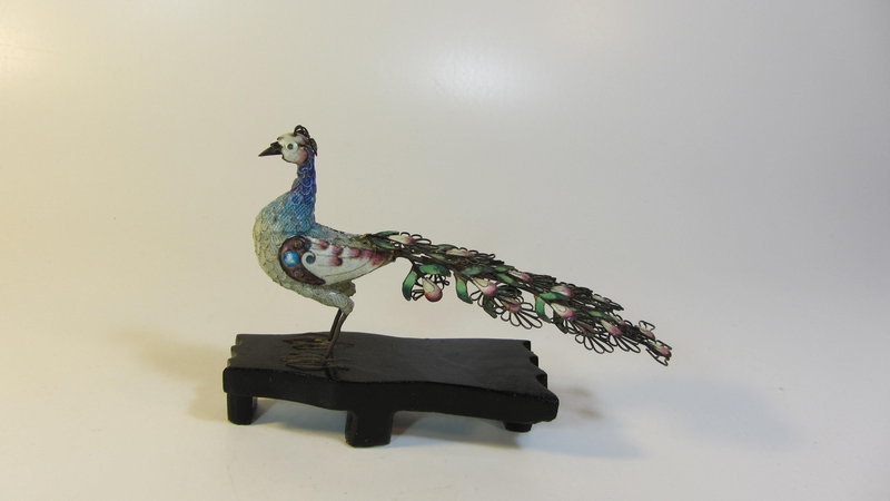 Late 19the/20th C. Chinese Silver Enamel Peacock Bird
