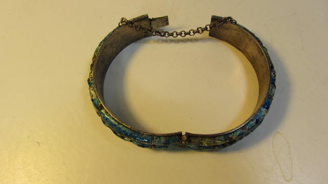 Early 20th C. Chinese Silver Enamel Bangle
