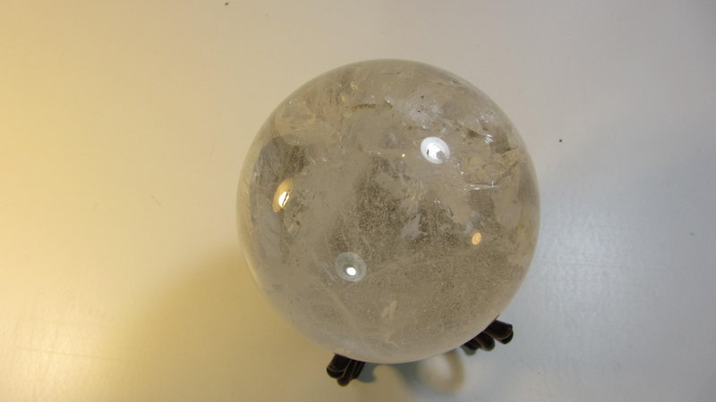 A Beautiful Vintage Rock Crystal Ball With Wood Stand