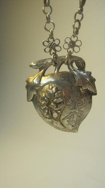 Early 20th C. Chinese Silver Peach W/ Chain Pendant