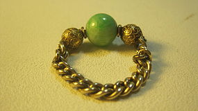 Old Chinese Jadeite 14K Gold & Silver Gold Wash Ring