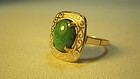 Old Chinese Jadeite 14K Gold White Enamel Inlay Ring Mk