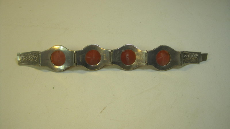 A Early 20th C. Chinese Silver Carnelian Bracelet MK.