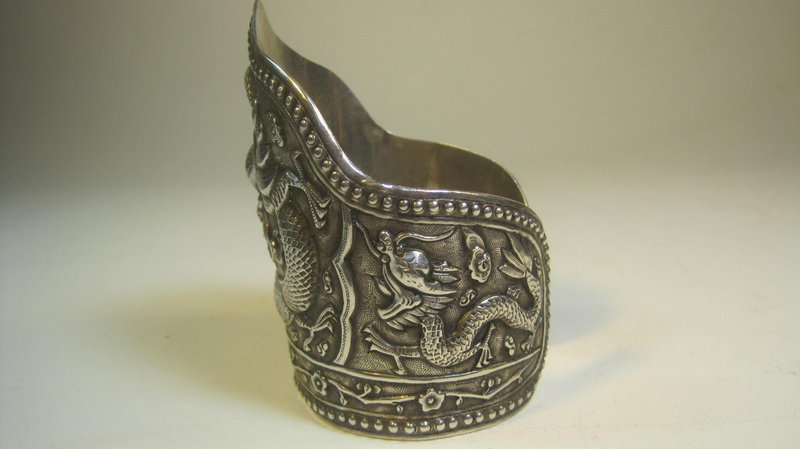 A Beautiful Antique Chinese Dragon Silver Cuff Marked