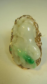 Beautiful 19th C. Chinese 14K Gold Jadeite Ring Marked