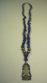 An Old Chinese Lapis Silver Necklace With Jade Pendant