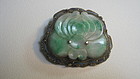 A Beautiful Old Chinese Jadeite Silver Enamel Brooch