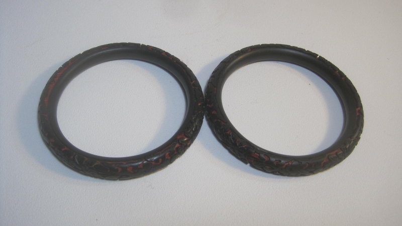 Pair of Old Chinese Black /Red Cinnabar Lacquer Bangles