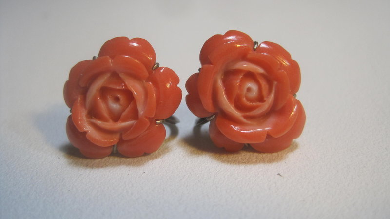 A Pair Of Early 20th C. Vintage Coral Earrings