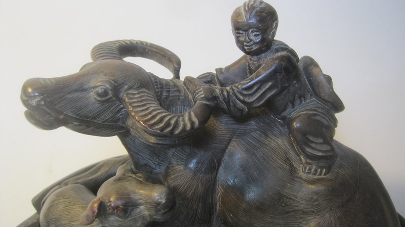 Early 20th C. Chinese Soapstone Carving Boy With Cow