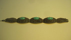 Early 20th C. Chinese Silver Enamel Bracelet Marked