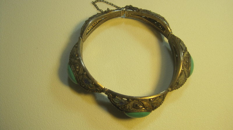 Early 20th C. Chinese Silver Enamel Bracelet Marked