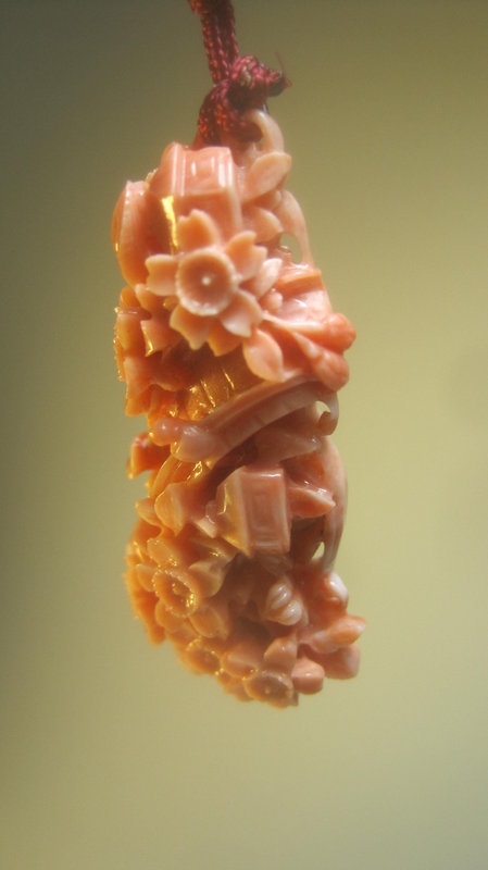 Beautiful Early 20th C. Chinese Coral Carving Pendant
