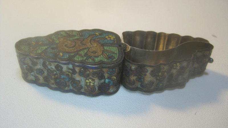 Late 19th C. Chinese Silver Enamel Pill Box Marked