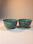 Two Old Chinese Canton Enamel Floral Bowls On Copper