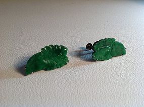 Late 19th/20th Chinese Jadeite Earrings Silver Backing