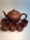 20th C. Chinese Yi Xing Clay Tea Pot And Cups Signed