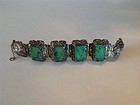 Beautiful Antique Chinese Gold Washed Silver W Jadeite Bracelet MK