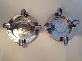 Two Nice Early 20th C. Chinese Export Silver Ash trays With Coin MK