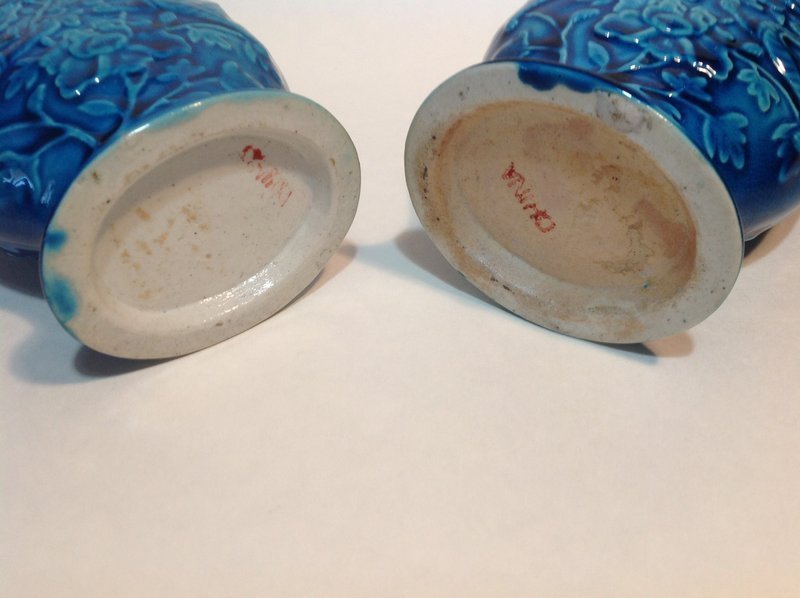 Pair Of Early 20th C. Chinese Turquoise Blue Porcelain Vases Marked