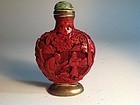 18th C. Chinese Red Lacquer Snuff bottle With Original Spoon