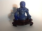 19th C. Chinese Lapis Lazuli Carved Buddha With Wooden Stand