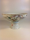 Late 19th C. Chinese Famille Rose Porcelain Stem Dish Signed