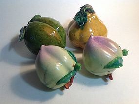 Group Of 4pcs Of Chinese Porcelain Famille Rose Altar Fruit Marked