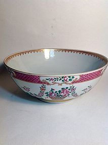 Early 18 C. Chinese Export Rose Canton Porcelain Large Punch Bowl