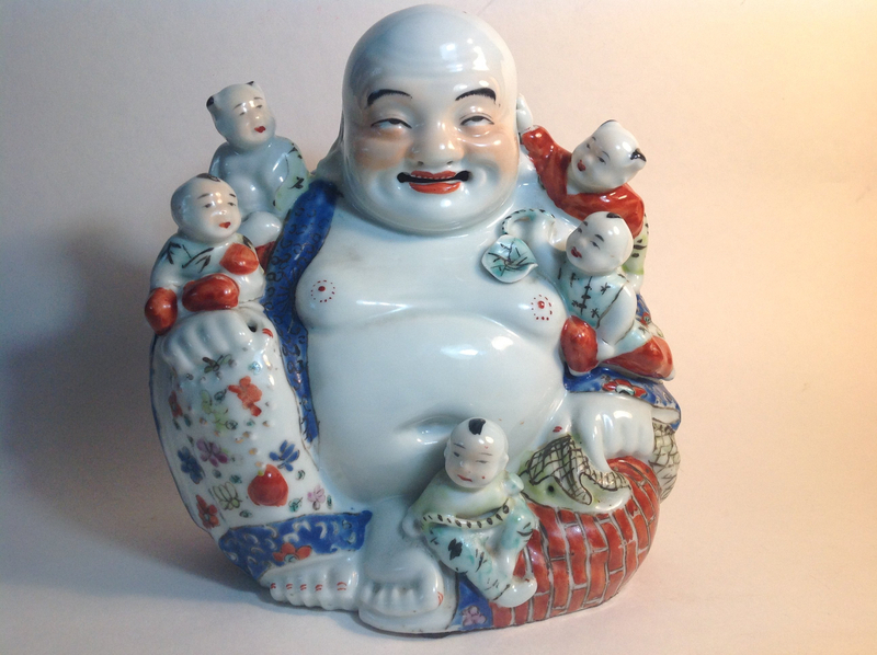 Beautiful Chinese Famille Rose Porcelain Buddha With Five Boys