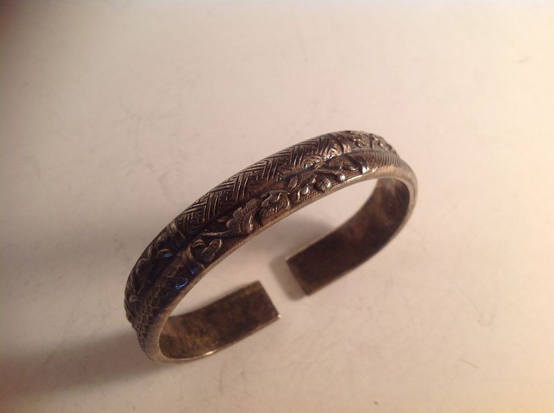 19/20th C. Chinese Antique  Silver Split Bangle Marked