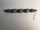 Early 20th C. Chinese Silver Enamel Turquoise Bracelet Marked