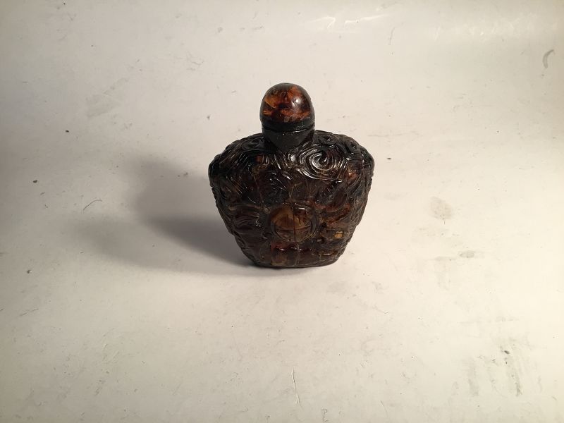 Chinese 19th Hand Carved Amber Snuff Bottle