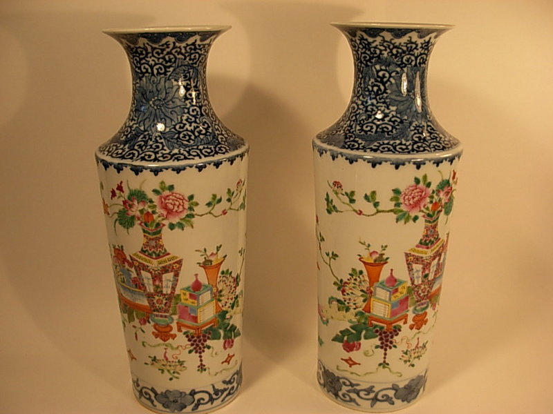 A Pair of 19th C Chinese Famille Rose Porcelain Vases