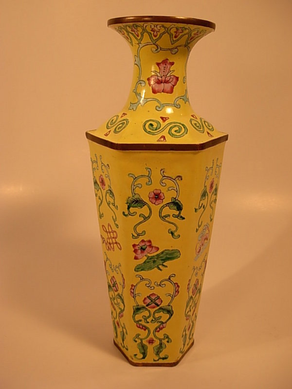 A Fine Chinese Enamel Copper Hexagonal Vase