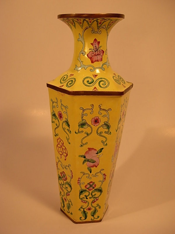 A Fine Chinese Enamel Copper Hexagonal Vase
