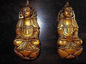 Rare gilt-lacquered wood figures of Bodhisatva