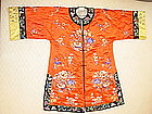 Early 20th C. Chinese Red Silk Lady's Robe Embroidery