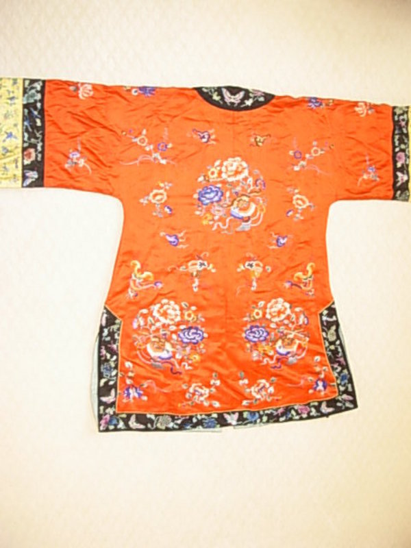 Early 20th C. Chinese Red Silk Lady's Robe Embroidery