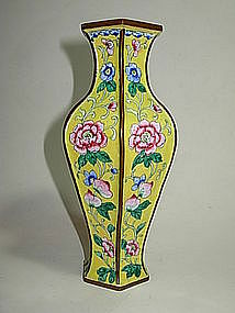 A Fine Chinese Enamel Copper Hexagonal Vase