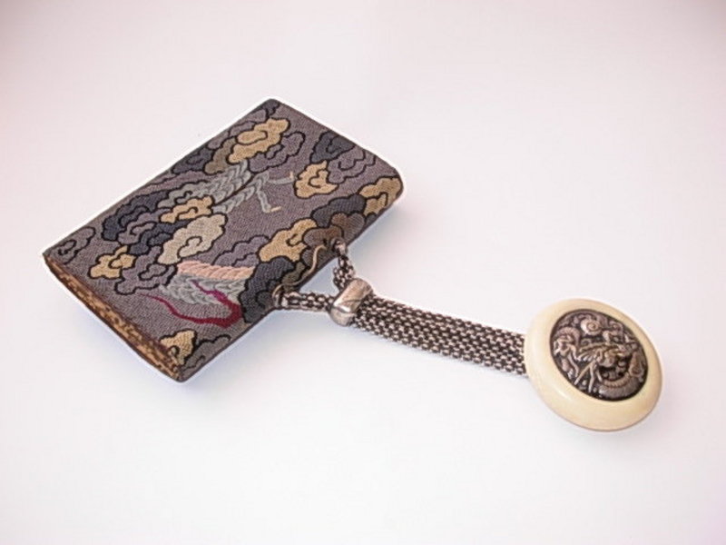 19th C. Japanese Tobacco Pouch with Ivory Netsuke